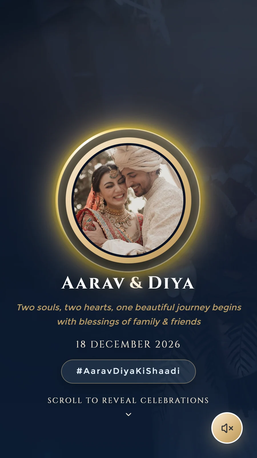 Wedding Invitation Website with Navy Blue and Gold Theme invitation preview