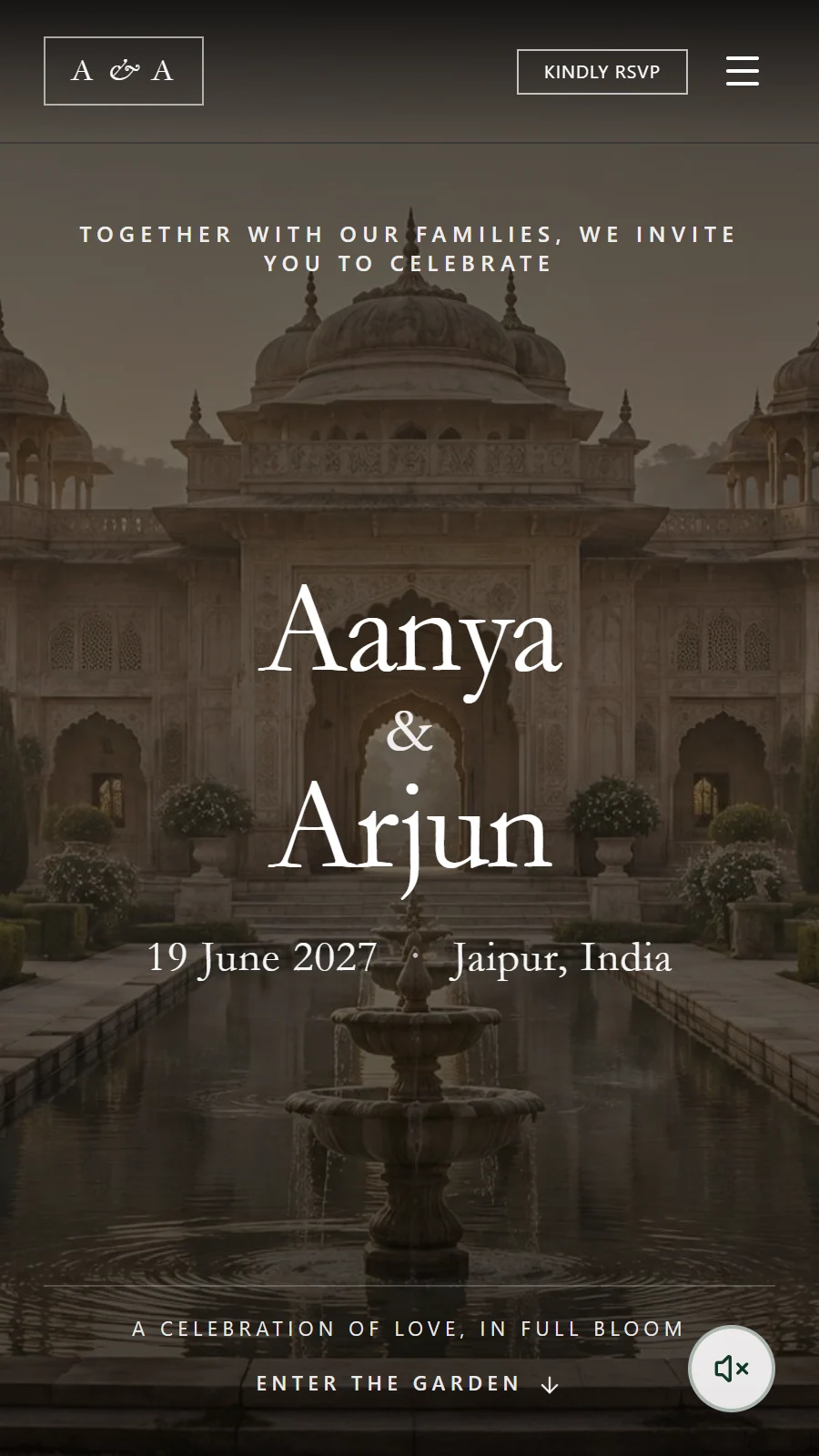 Wedding Website for an Elegant Palace Garden Love Story invitation preview